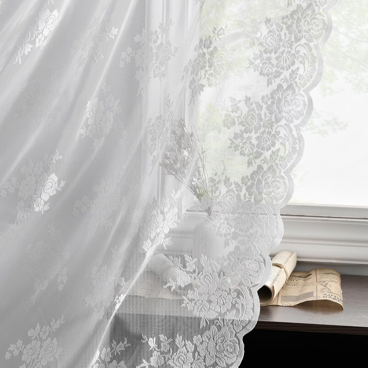 Lange kanten gordijnen - Rustieke decoratie - Woonkamer privacy - Landelijke bloemenprint