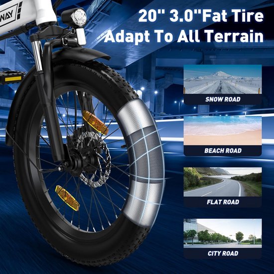 Colorway Elektrische Fiets BK29G - 20*4.0 Inch Fatbike - Mountain Snow EBike met Afneembare 36V 12Ah Lithium Batterij - City Commuter E-Bike - IP54 Waterdicht van Colorway — afbeelding 4