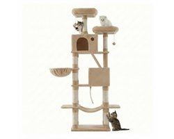 Feandrea - Krabpaal - Kattenboom - Grote Katten - 206 cm Hoog - 13 Krabpalen - 2 Grotten - Hangmat