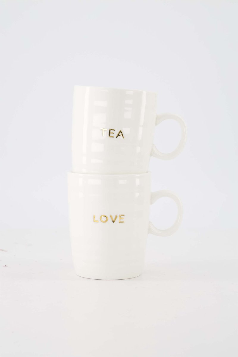 Zusss Set Van 2 Theemokken Tea En Love - Verjaardag - Cadeau Dames Keramiek White / Gold