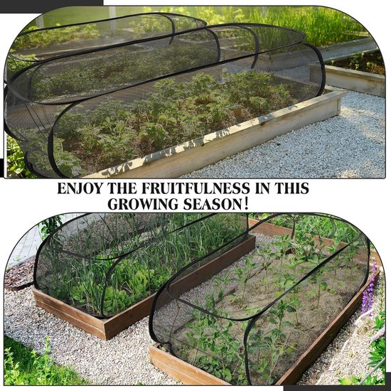4 plantennetten - 90×40×35 cm - Opvouwbaar - Plantenhoezen van gaas voor buiten - Beschermt tuinkwekerijen en bloembedden - Geschikt voor zaailingen, groenten, fruit en kruiden - Zwart van Merkloos	 — afbeelding 2