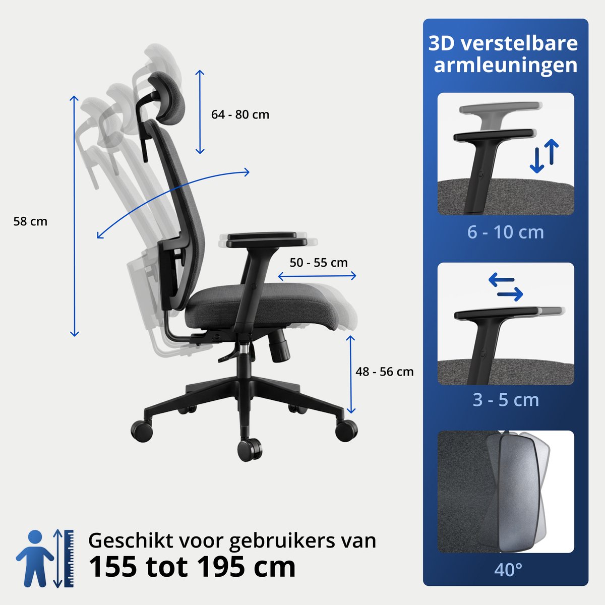 Ella Health Ergonomische Bureaustoel tot 160kg - afbeelding 2