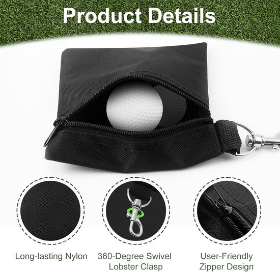 Golf Tee Tas - Accessoire Houder - Golf Benodigdheden - Draaibare Karabijnclip - 17 x 14 cm - Zwart Grijs van GOLF — afbeelding 5
