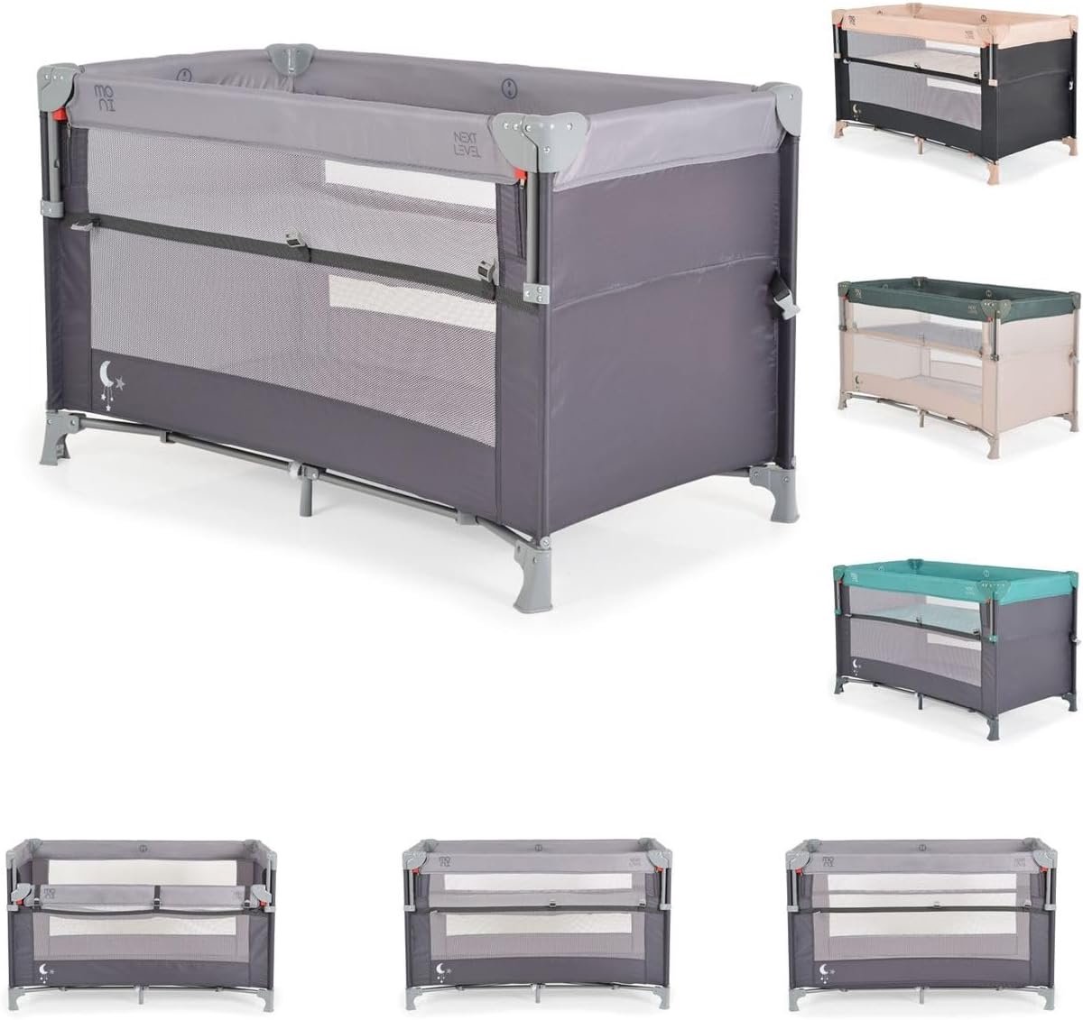 Reisbed - Bijzetbed Kinderbed - Veilig Slapen - Twee Niveaus Inklapbaar - 125x65x74cm - Grijs
