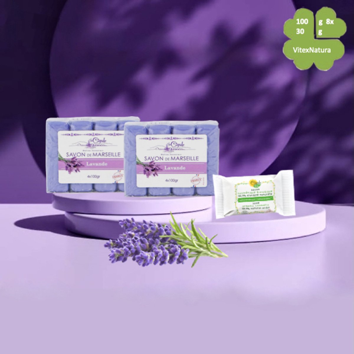 La Cigale 8x100g Glycerine Lavendel Marseillezeep | gratis hypoallergeen zeepje