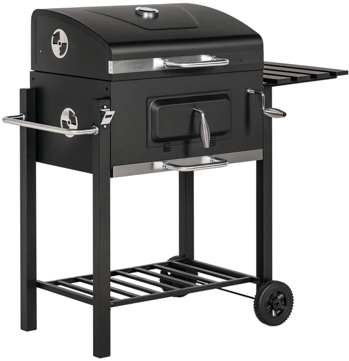 Premie Houtskool Barbecue - Smoker Barbecue - Houtskoolgrill - met Deksel, Handgrepen, Thermometer, Wielen, Warmhoudrek, 2 Grillrooster - BBQ voor Kamperen, Buiten, Tuin - 113 x 65 x 108 cm - Zwart