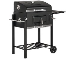 Premie Houtskool Barbecue - Smoker Barbecue - Houtskoolgrill - met Deksel, Handgrepen, Thermometer, Wielen, Warmhoudrek, 2 Grillrooster - BBQ voor Kamperen, Buiten, Tuin - 113 x 65 x 108 cm - Zwart
