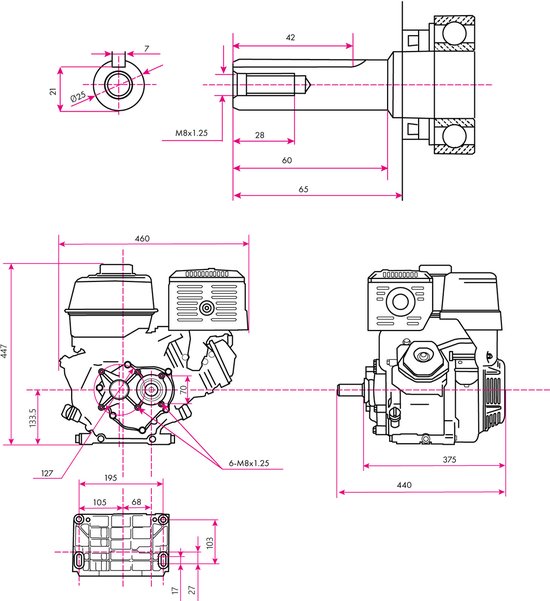 EBERTH 15 pk 11,03 kW benzinemotor, stationaire kartmotor met reductietandwielkast 2:1, benzinemotor met as van 25 mm Ø, oliepeilbeveiliging, 4-takt, 1 cilinder, 420 cc, aandrijfmotor met versnellingsbak van Merkloos	 — afbeelding 4