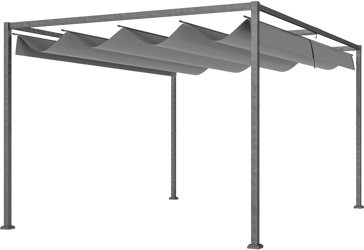 Pergola - Prieel - Paviljoen - Terras - Weerbestendig - Metalen Frame - Met zonwering - Donkergrijs
