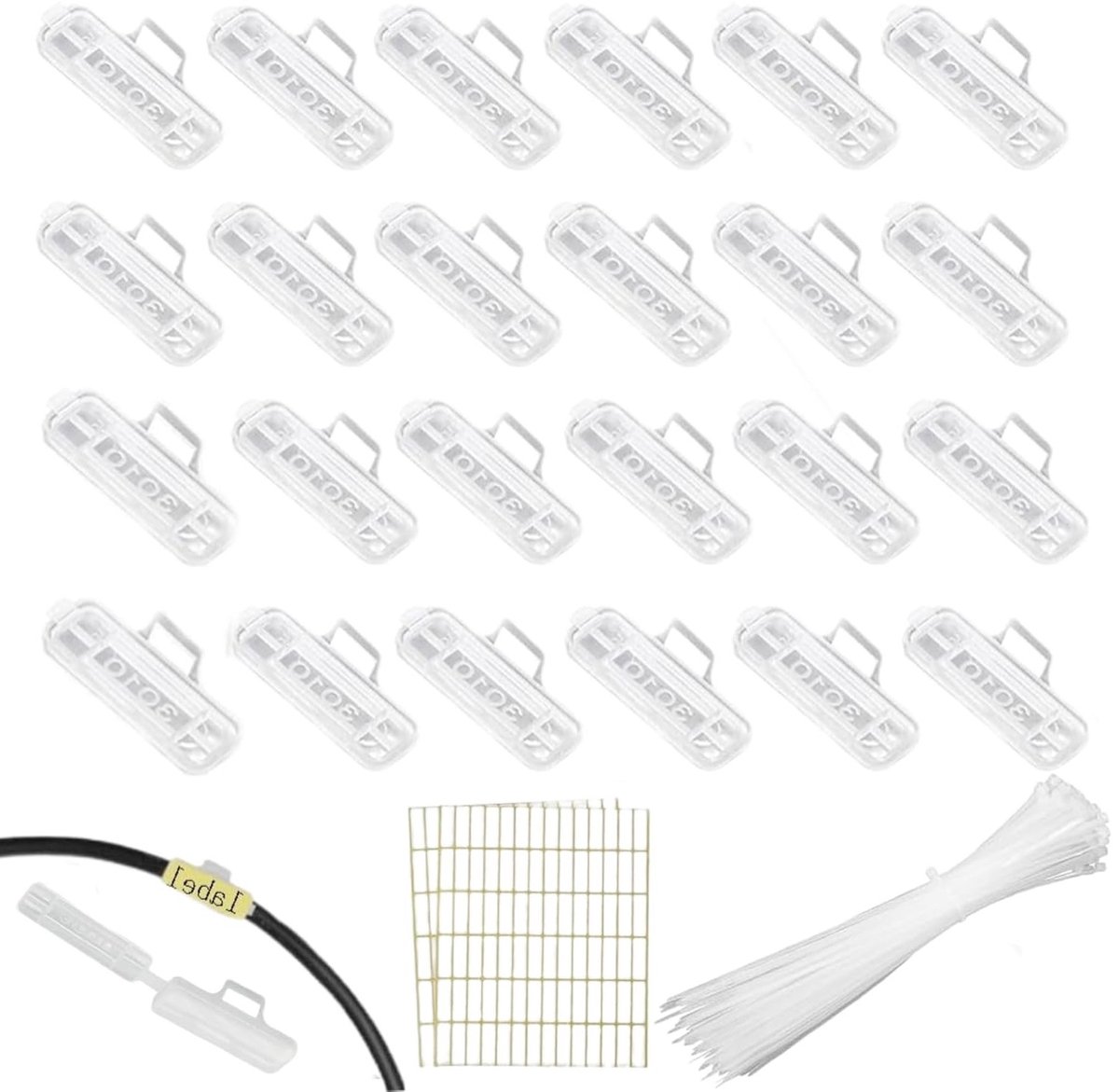 Set van 50 Transparante Waterdichte Kabeltags met 100 Nylon Kabelbinders voor Labelen en Sorteren van Kabels en Draden