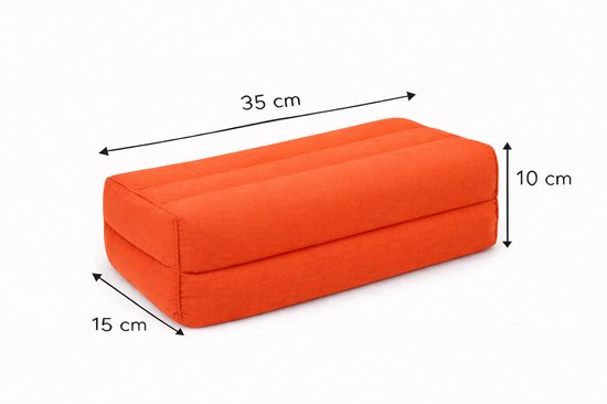Yoga blok - Traditionele Thaise Kapok Yoga Ondersteuning Blok Kussen - Meditatie Kussen rechthoek - 35x15x10cm - effen oranje van Boombuz — afbeelding 4