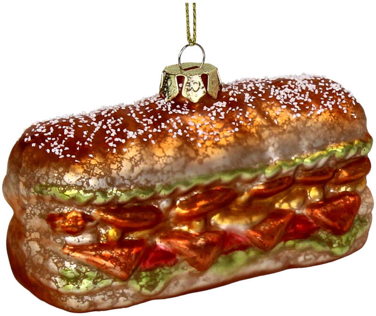 HD Collection Kerst Ornament Sub Sandwich – Glas Bruin – 10,5 cm – The Christmas Snackbar