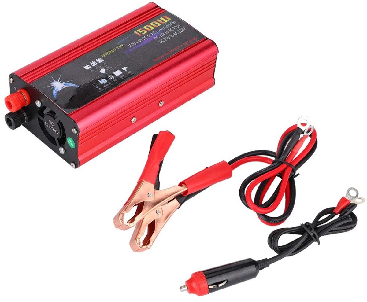 Allecto - Omvormer - Gemodificeerde sinus - 1500 W - Rood - DC 12 V/24 V naar AC 220 V - Ideaal voor reizen - Compact model