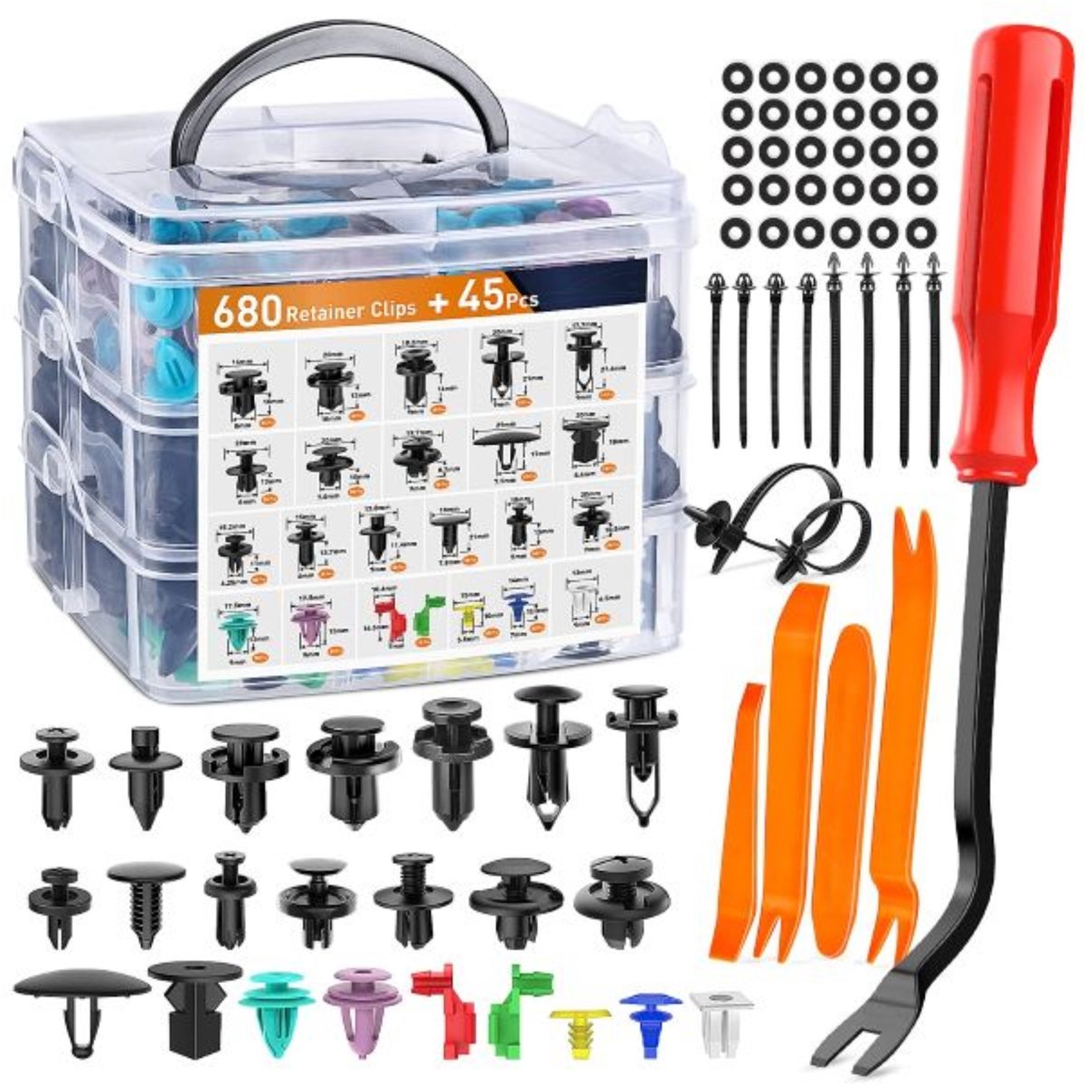 Joiride - Universele auto bevestigingsclips set 725-delig - 680 clips + 45 tools - Auto trim & bumper clip set - Voor deurpanelen, bumpers & spatborden - Inclusief demontage gereedschap - Duurzaam nylon - CARFIXA