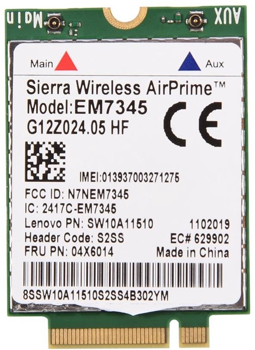 Allecto - EM7345 Modular Card - 4G Module - Voor Thinkpad X250 X1C W550 T450 X240 T440 - Geschikt voor Desktop - Kleur Standaard