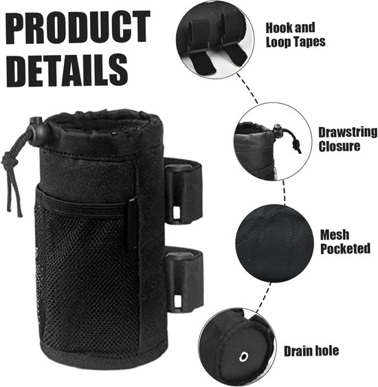 1 stuk - Fietsbidontas - Fietsbekerhouder - Bekerhouder voor op het fietsstuur - Bidonhouder voor op de fiets - Bekerhouder voor looprek - Met gaasvak - Zwart - 8,5*8,5*17,5 cm - Geschikt voor fietsen, scooters, looprekken en golfkarretjes — afbeelding 4