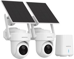 Norva Beveiligingscamera Set 4K Draadloos Wifi – Bewakingscamera Buiten (2 Stuks) – Zonne-energie – Smart Hub met Lokale Opslag – Zonder Abonnement – App – Nachtzicht & Bewegingsdetectie