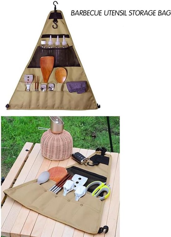 Buiten Kampeer Opbergtas - Ophangbare Driehoekige Kampeertas 39x33.5cm - Compact Draagbaar - Voor Kampeerbestek, Kookgerei, bbq Onderdelen, Grillaccessoires & Picknick Benodigdheden Buiten — afbeelding 4