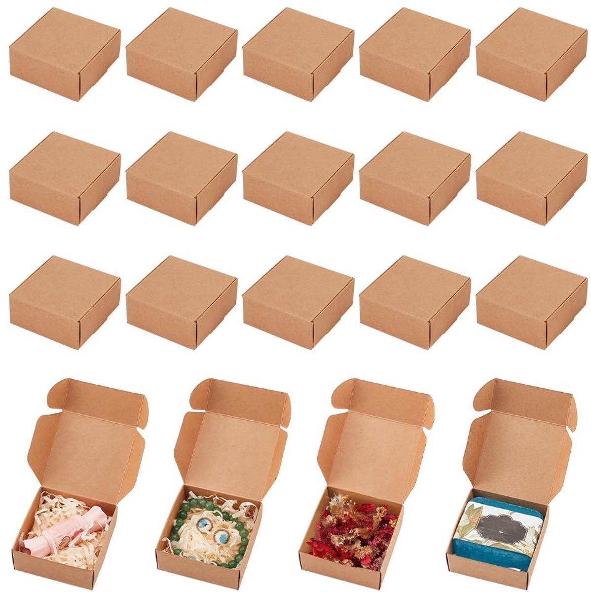 MTTProducts - Kraft Papier Cadeauboxen - Mini Geschenkdozen - Perfect voor Feestjes - Bruin - Verpakking voor Bruiloft en Bedankjes - 50 Stuks - 7x7x3.2cm
