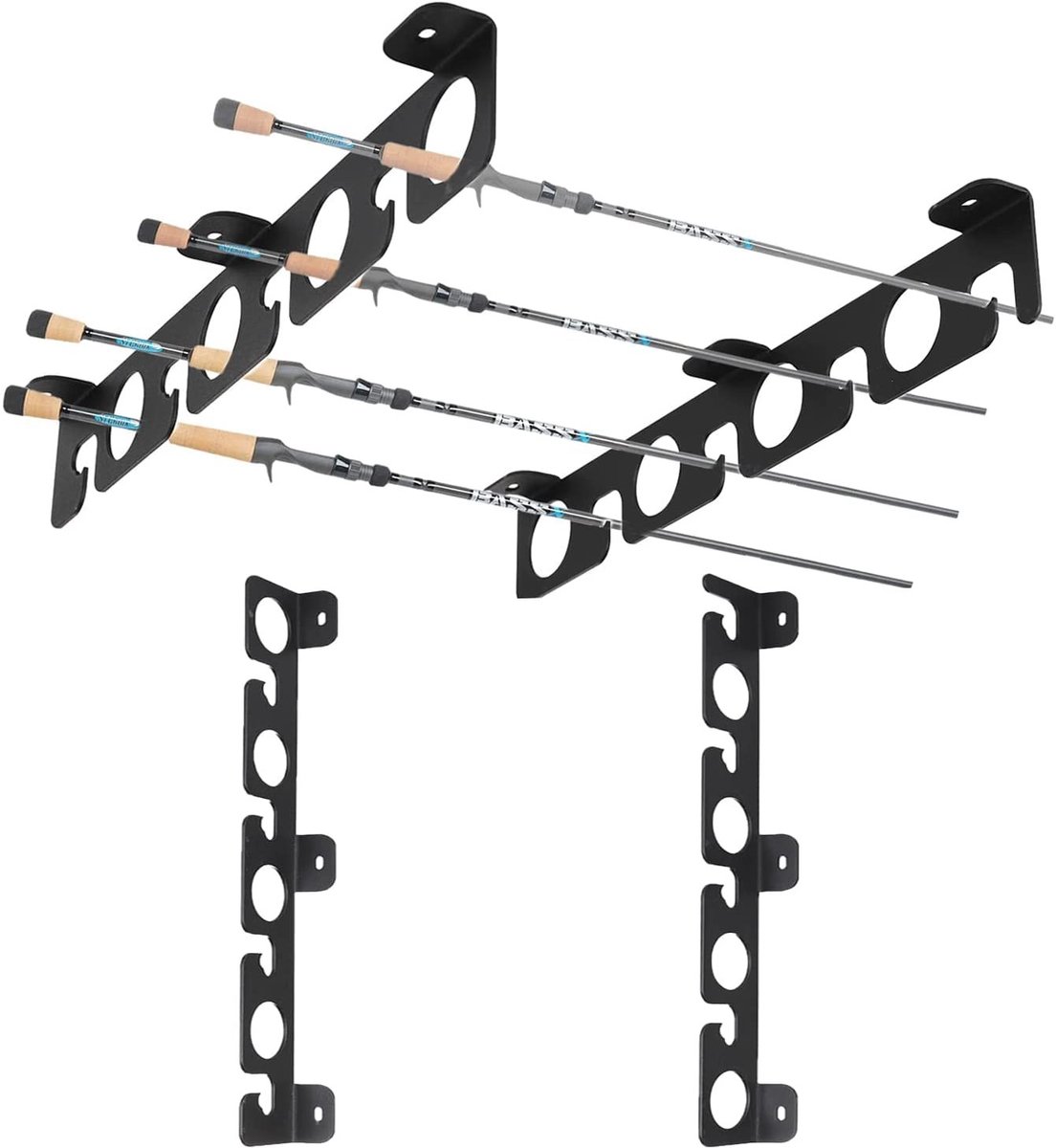 NTHProducts - Wall Holder for Fishing Rod - Vissen opbergen - Robuuste wandhouder - Zwart - Gereedschap voor vissers - Geschikt voor garage en kelder