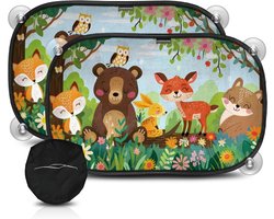PromoHome Zonnescherm voor Baby's in de Auto - 51 x 31 cm - UV-bescherming - Universeel - Houtdesign - 2 Stuks