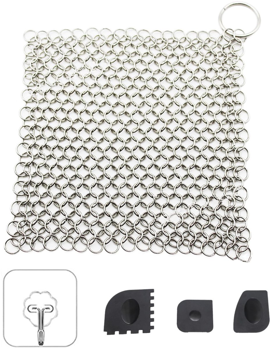 MTTProducts - Ring Cleaner - Dutch Oven Cleaner - Hoogwaardige kwaliteit - Zilver - Chainmail Ring Cleaner - Geschikt voor Petromax Pan - Handwas alleen