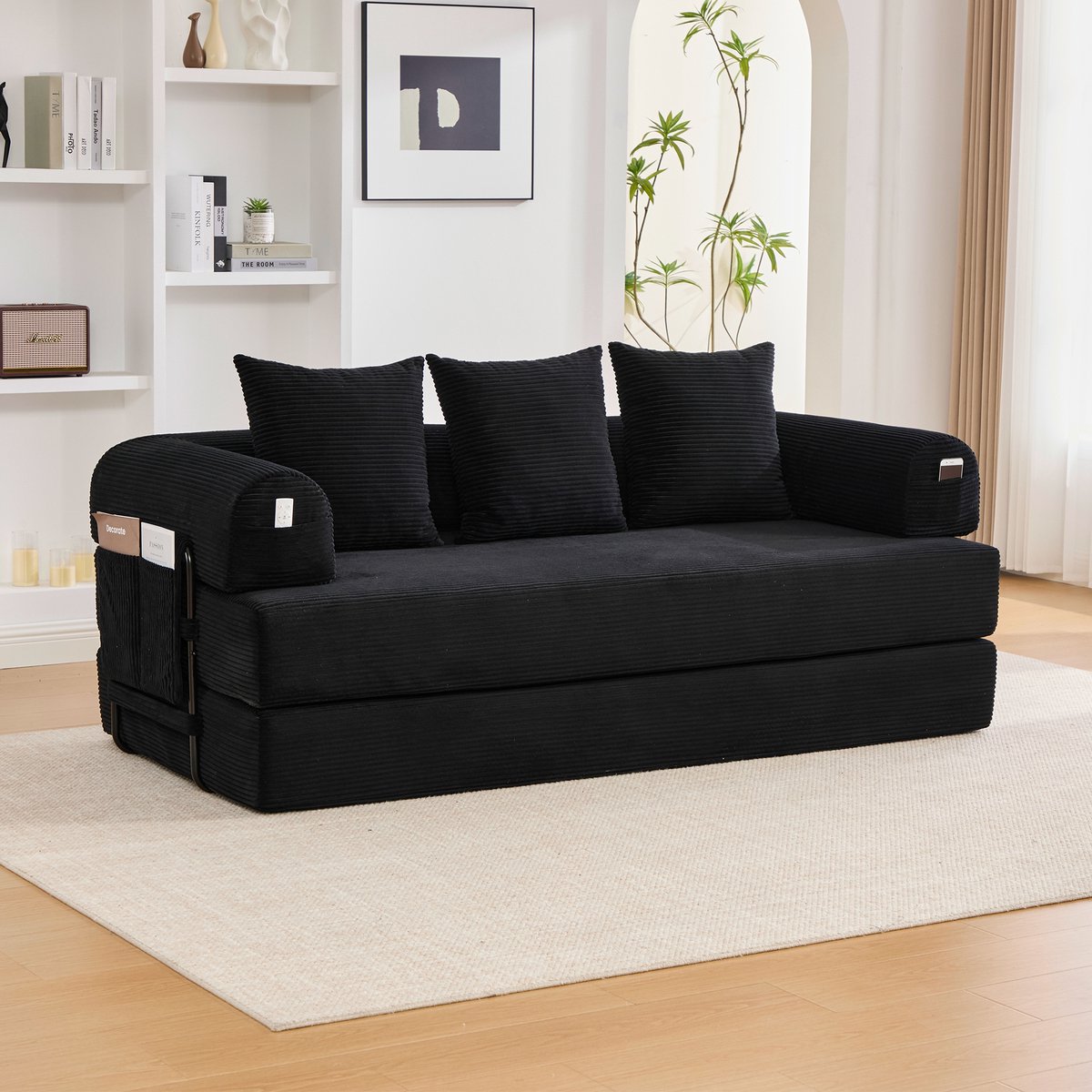 MODENUIT Hoekbank 200 x 94 x 67 cm - Modulair En Opvouwbaar Met Zijvak En 3 Kussens - Voor