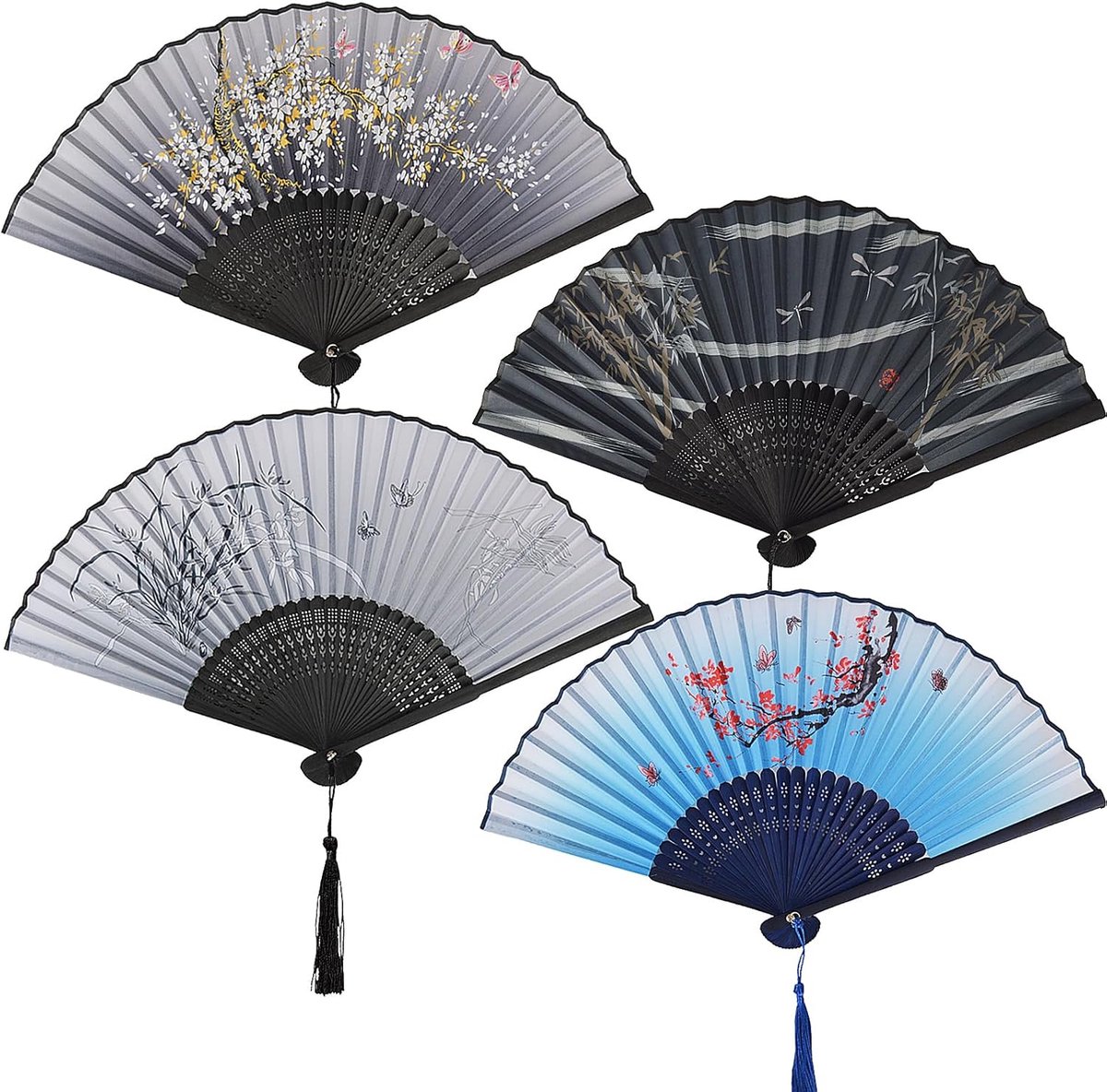 Handwaaier - Spaanse Handwaaier - Verkoeling Waaiers voor Zomerse Themperatuur - Waaier Festival - Chinese Waaier - Festival Waaier - Verkoelend - Handventilator - Tegen Opvliegers - 4 Stuks - Donkere kleur - van Imperatoris