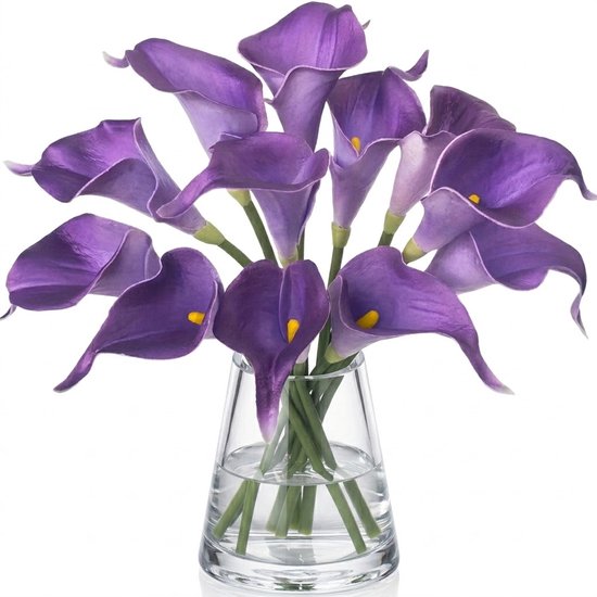 Paars kunstbloemen calla lelies set van 8 stuks kunstbloemen decoratie voor vaas tafel bruiloft bloemstuk interieur