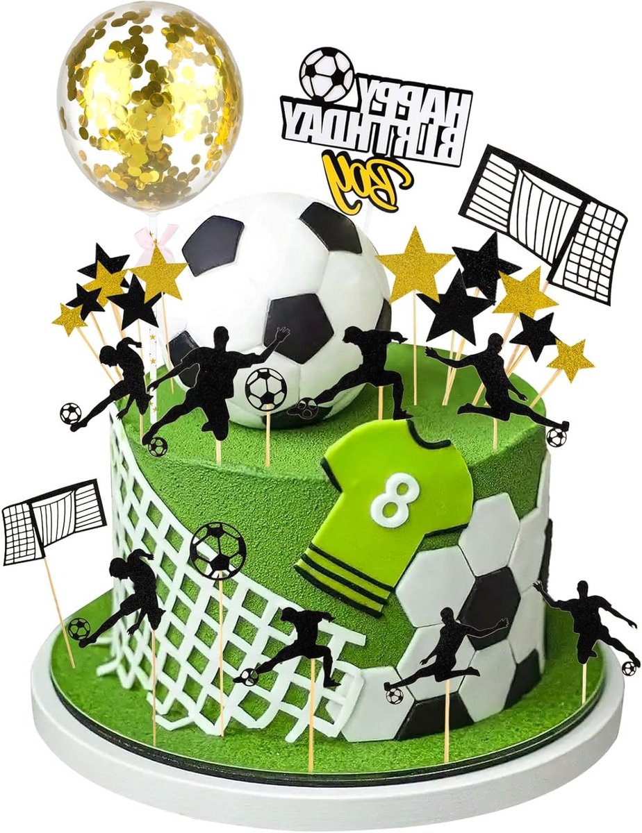 Voetbal Taartdecoraties Set van 28 Stuks, Voetbal Taarttopper, Cupcake Versieringen voor Verjaardagsfeest, Voetbalthema Feestdecoraties voor Kinderen en Jongens
