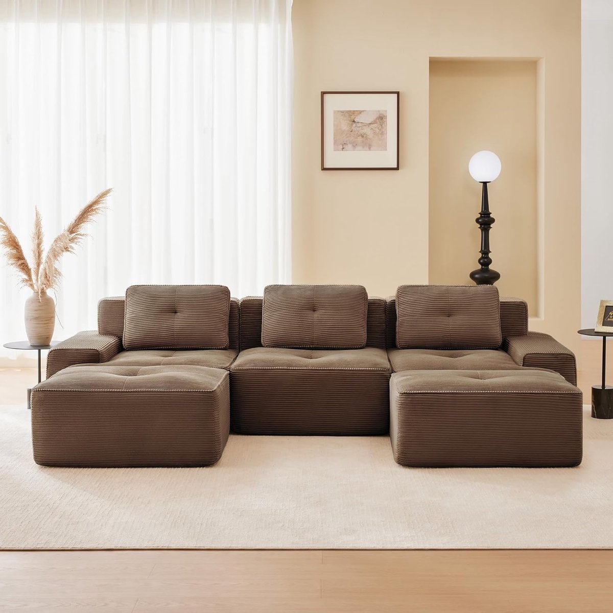 3-Zits Bank 204x104x69 cm Modulaire Sofa - bruin Cloud Bank Zonder Montage - Lage Lounge Zitbank met Diepe Zitting Corduroy - Vermissen