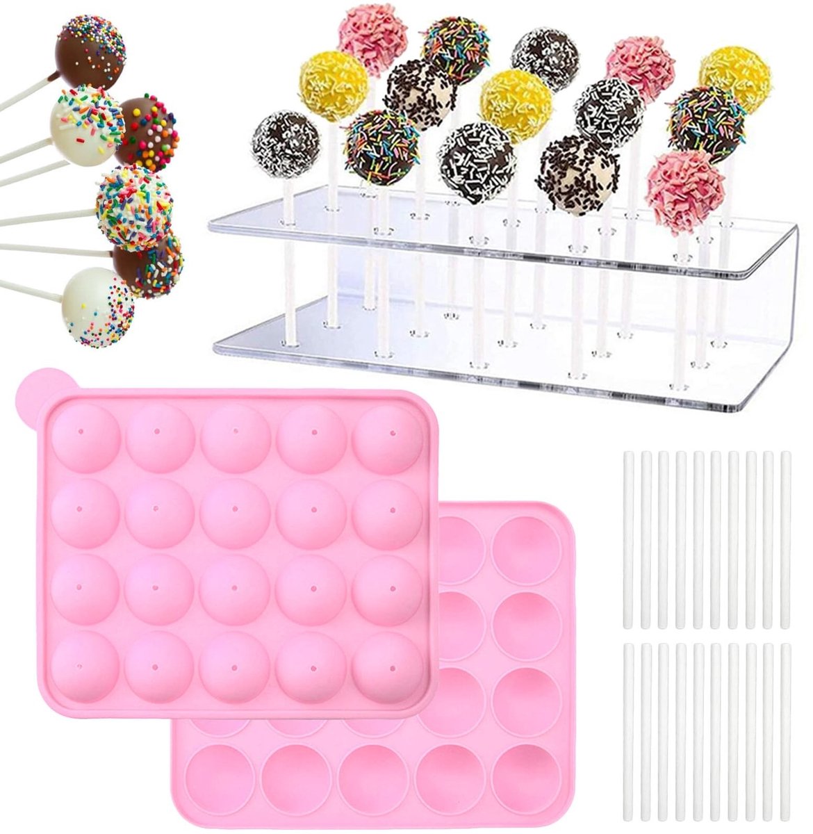 Cake Pop Set met 20-gaats Vorm en Stokken voor Feestdecoratie