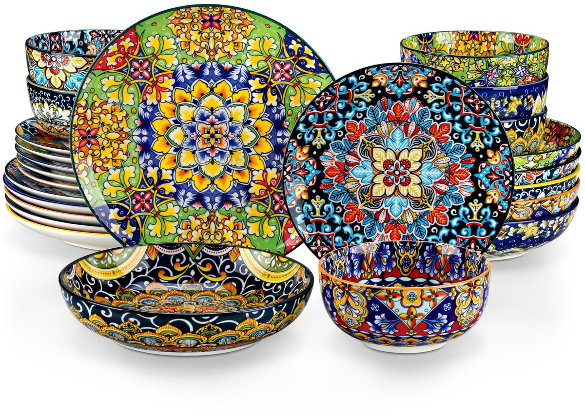 NTHProducts - Vancasso Diner Set - 24-Delige Servies - Bohemian Stijl - Multicolour - Porselein - Geschikt voor 6 Personen - Magnetron en Vaatwasser Be...