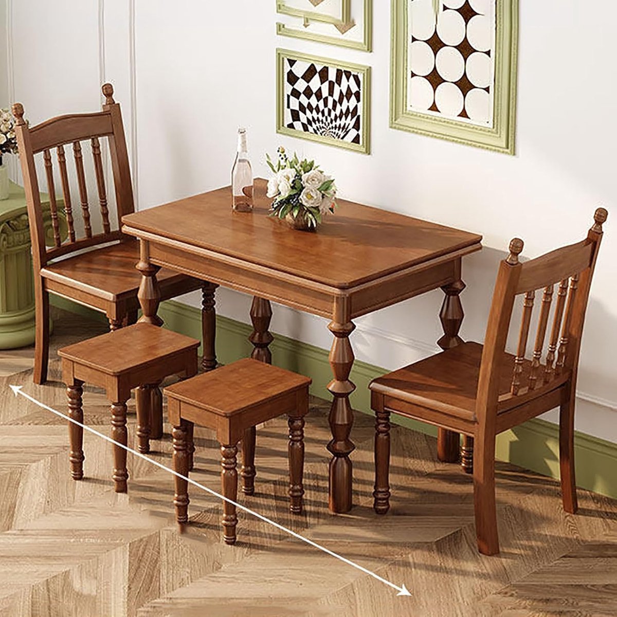 Uitschuifbare eettafel massief hout 90 x 60 x 77 cm – opvouwbare keukentafel ruimtebesparend – bruine houten eettafel voor kleine ruimtes – moderne multifunctionele tafel – Vermissen