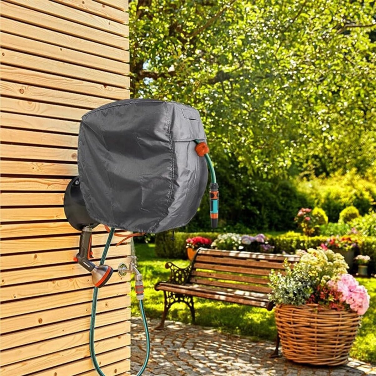 Allecto - Tuinslanghaspelhoes - Wandgemonteerde beschermhoes - Duurzaam 420D Oxford-doek - Geschikt voor intrekbare slanghaspels - Weerbestendig - ...