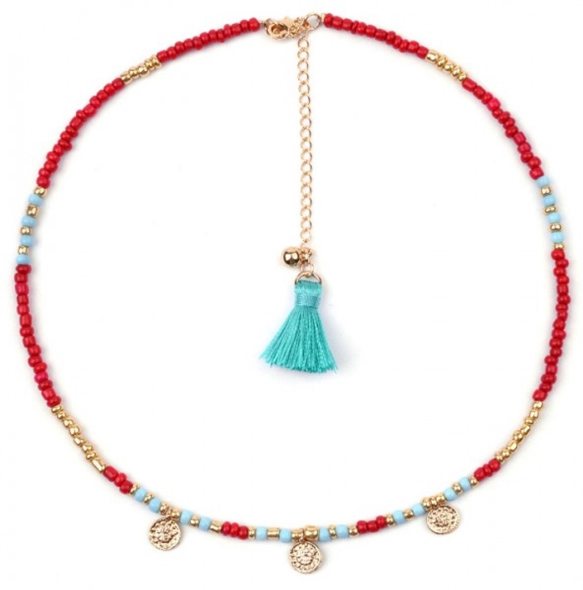 She life style - Choker / ketting met munten - 36-43 cm - Goud/Blauw/Rood