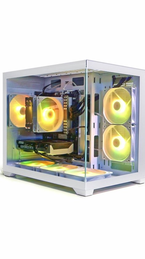 AMD Ryzen 5 5600X Basic Allround Game PC Wit - Aquarium Gaming Case met aRGb Towercooler (+25% CPU Performance) - RTX 5060 8GB - 16GB RAM - 500GB SSD - WiFi - Aura GC10M WHITE