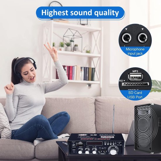 Audio Versterker - Stereo Versterker - Amplifier - Versterkers - USB - Zwart