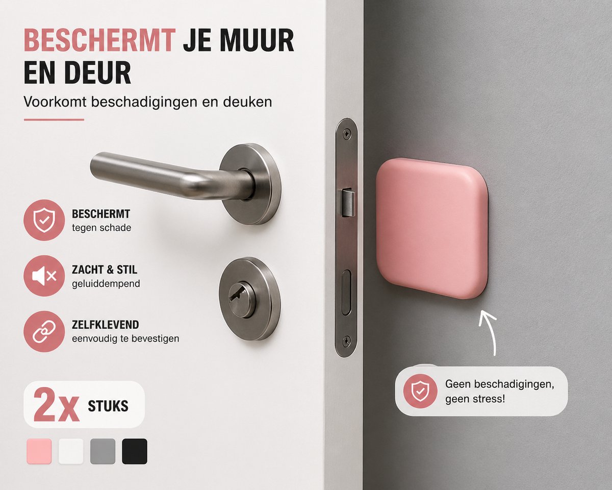 Beliora Deurstopper Set van 2 – Zelfklevend – Muurbeschermer tegen Deurklink – Geluiddempend – Roor