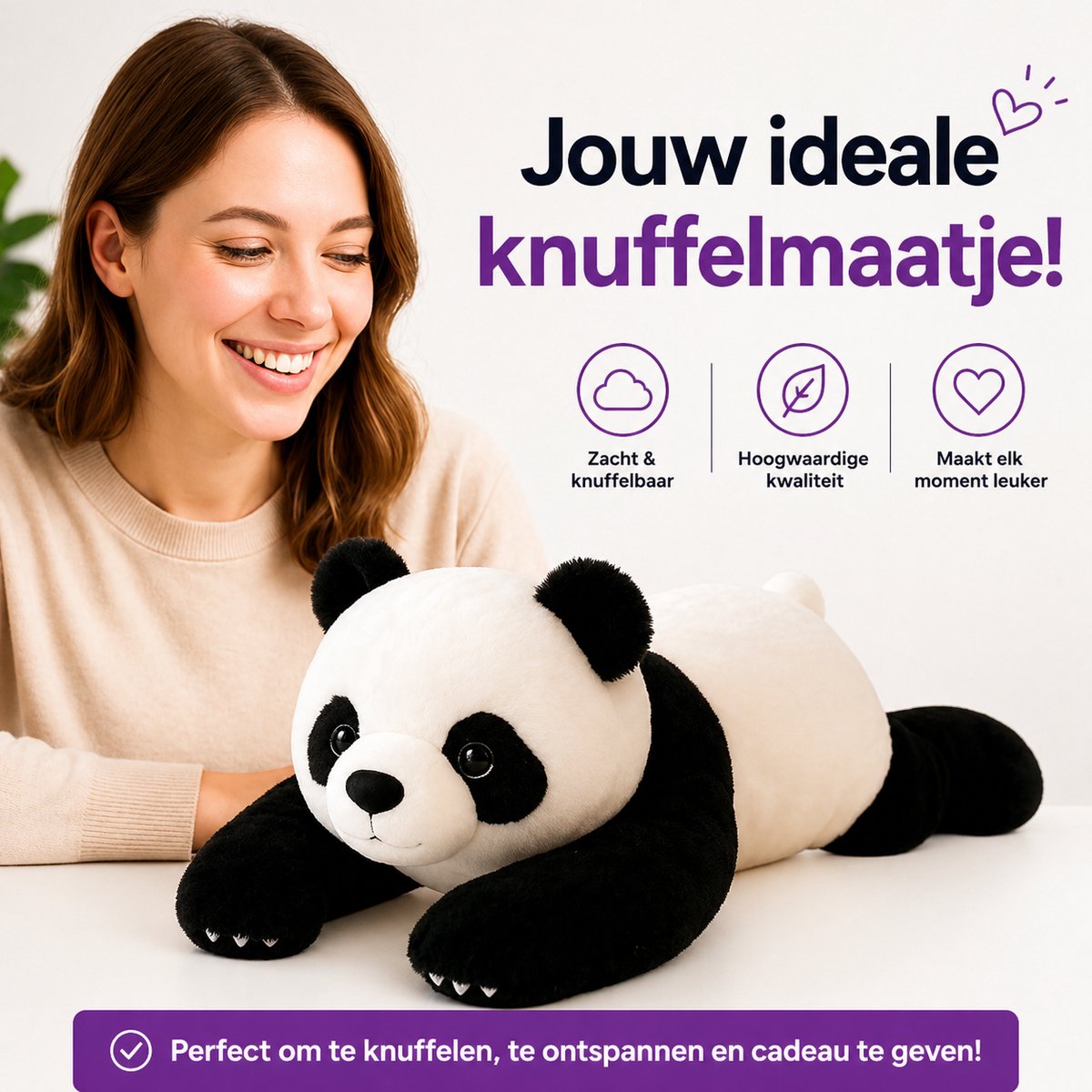Myni® Verzwaringsknuffel Panda – 60cm – Weighted Knuffel – Zware Knuffelbeer – Ontspanningsknuffel – Verzwaarde Knuffel — afbeelding 2