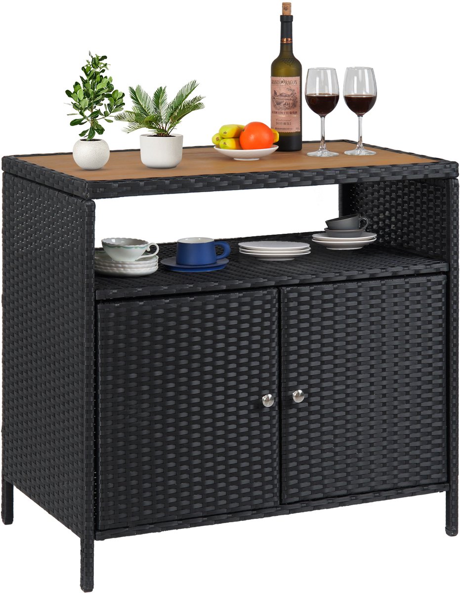 Jently opbergkast - buitenkast - tuinkast - opbergkast met deuren - voor buiten - met plank - weerbestendig - Wicker kast