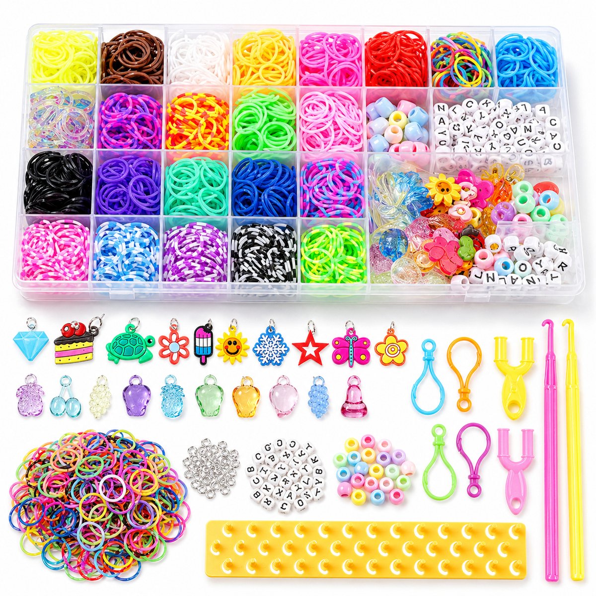 Behave Loombandjes Starterspakket - Loom - Loombox - Eco Friendly Latexvrije Loom Elastiekjes - 23 Kleuren - Extra 1000 Multi Color Looms - Veel accesoires