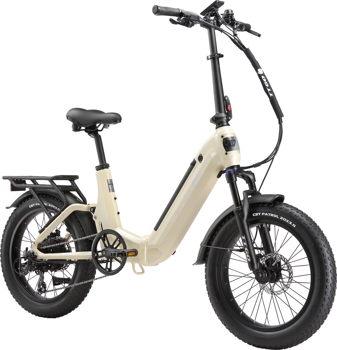 TTGO F7 Opvouwbare Elektrische Fiets – Aluminium Frame met Achtervering – 720Wh Lithium Accu – Actieradius tot 120 km – 20×3.0 inch Brede Banden – Hydraulische Schijfremmen – Achterwielmotor – Shimano 7 Versnellingen– Elektrische Stadsfiets– Parelwit thumbnail 2