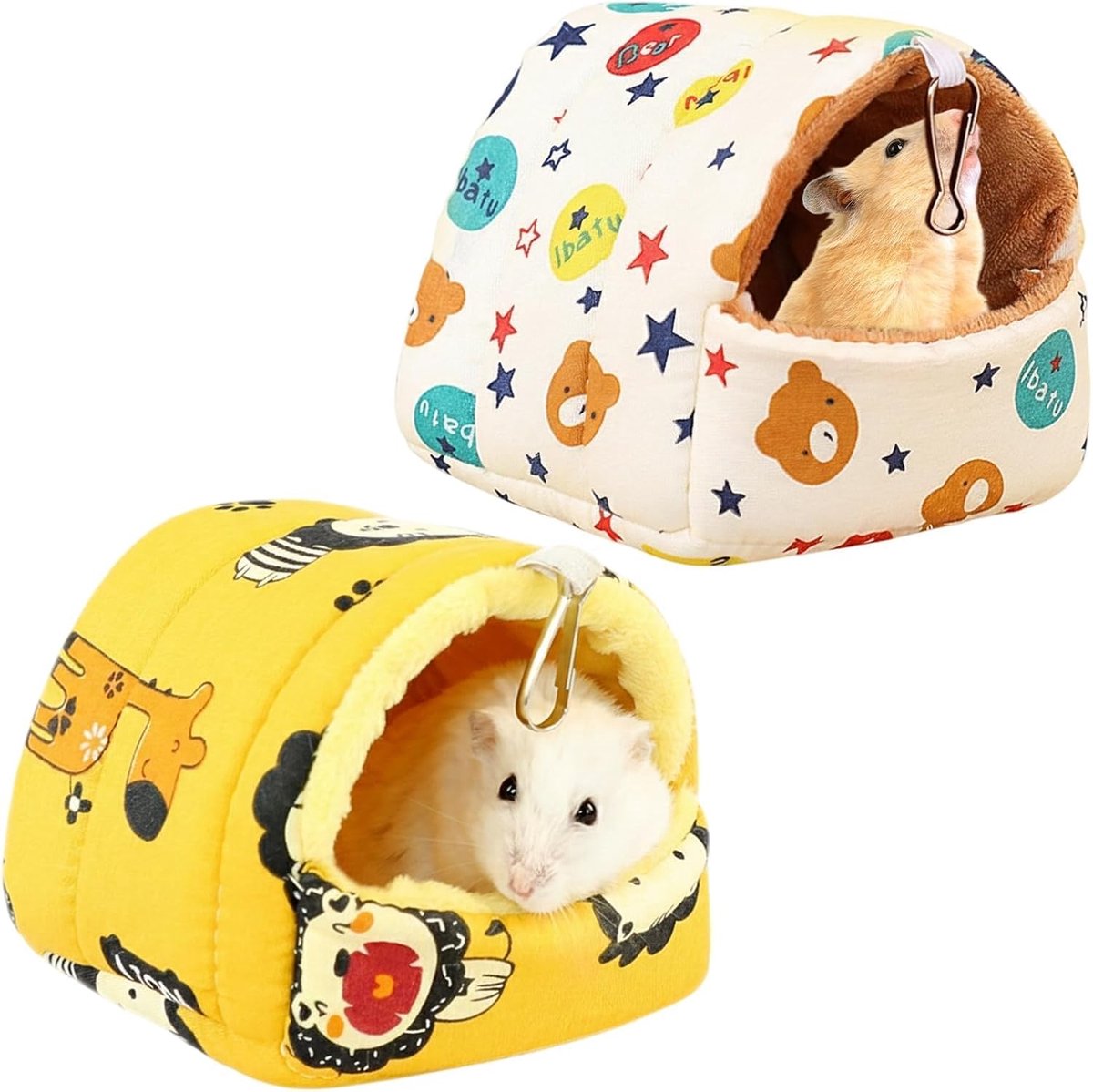 Meerschweinchen Bed - Medium - 2 Stuks - Wasbaar Knuffelzak En Slaaphok Voor Cavia Hamster Igel Fret - Zacht Katoen Veilig Verstopplek Sterren Beer Diermotief