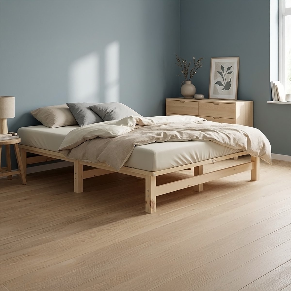 Homestyle4u Twijfelaarbedden - 120x200 cm - met Lattenbodem - Massief houten - Natuurlijk