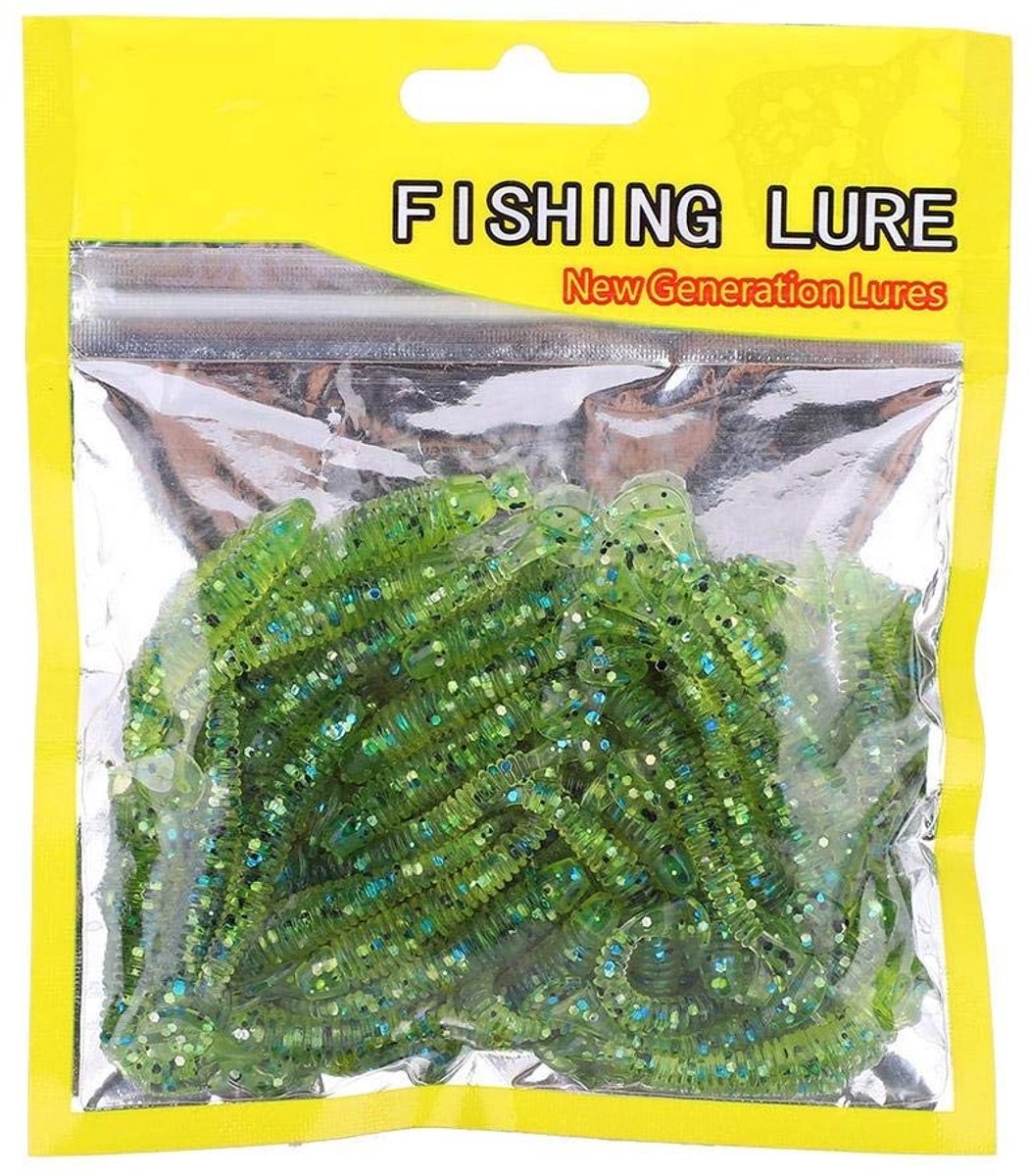 Byshayne - Vissen Kunstaas - Zacht en Duurzaam - 50 Stuks - T-Tail Grub Worm Aas - Diverse Kleuren - Perfect voor Visliefhebbers - 5 Cm