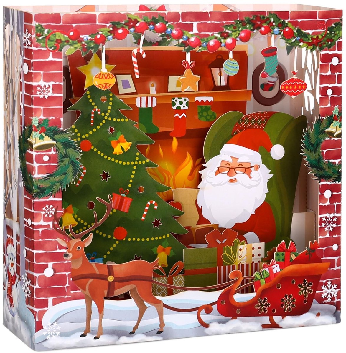 MTTProducts - Kerstkaart - Pop-up 3D kaart - met envelop - Santa Claus - Unisex - 15 x 15 cm