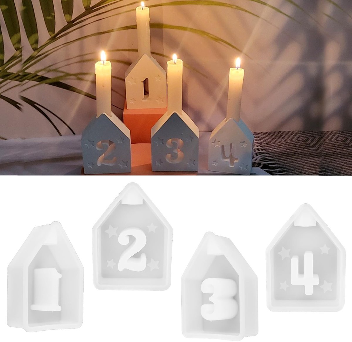 MTTProducts - Silicone Mallen - Candle Holder - 4 Stuks - Silicone Vormen - Kerstdecoratie - Geschikt voor Kaarsenhouder - Huisvormen