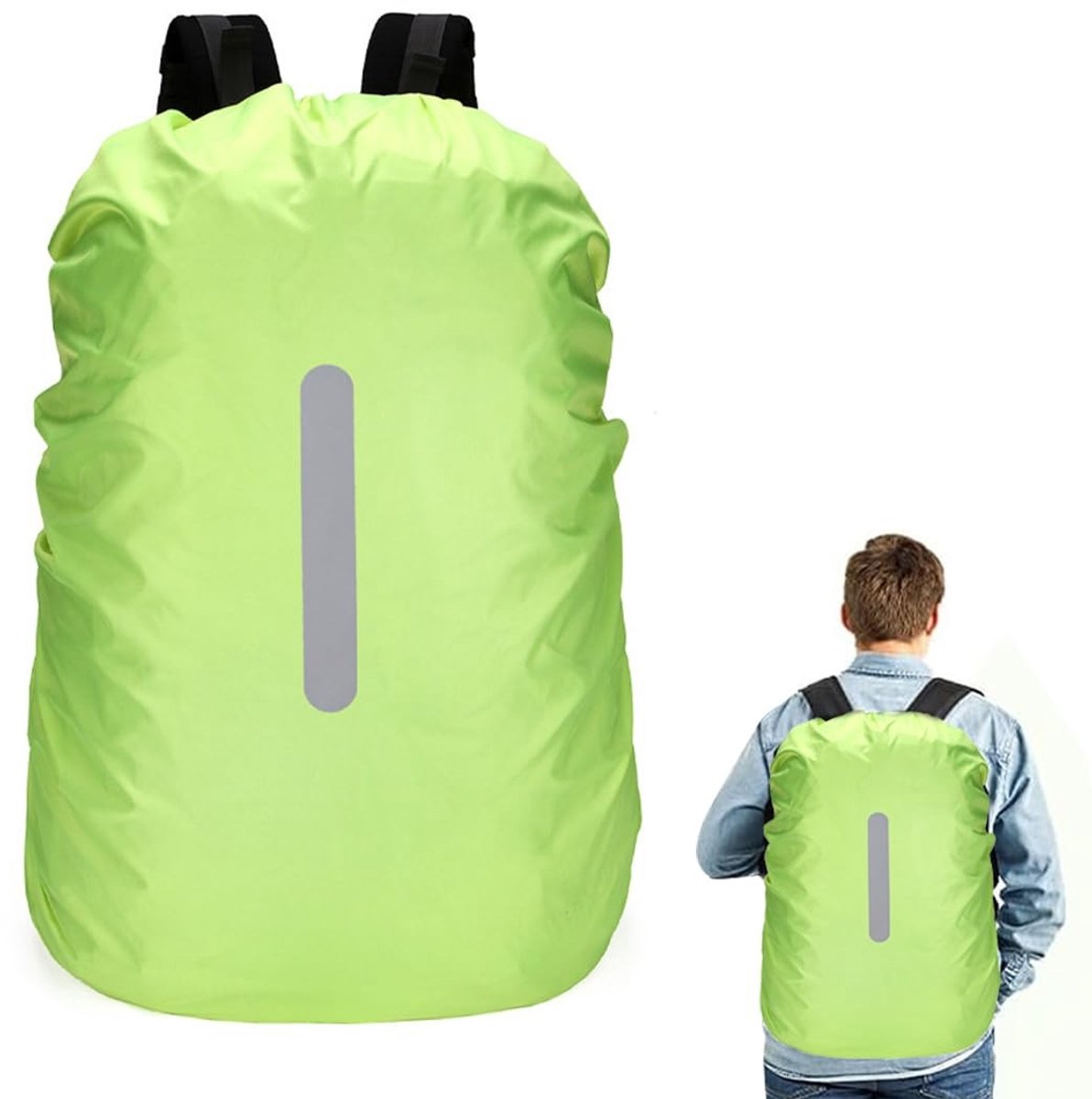 MTTProducts - Regenbescherming voor rugzakken - Waterdicht - Neon Groen - Reflecterende strepen - Bescherming voor avontuur - Geschikt voor 15-25L