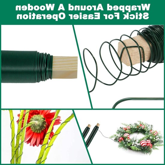 8 Rollen Gegalvaniseerd IJzerdraad met Houten Spoel, Flexibel Tuindraad 0.7mm x 35m voor Bloemschikken, Creatief Modeleren en Tuinieren van Merkloos — afbeelding 2